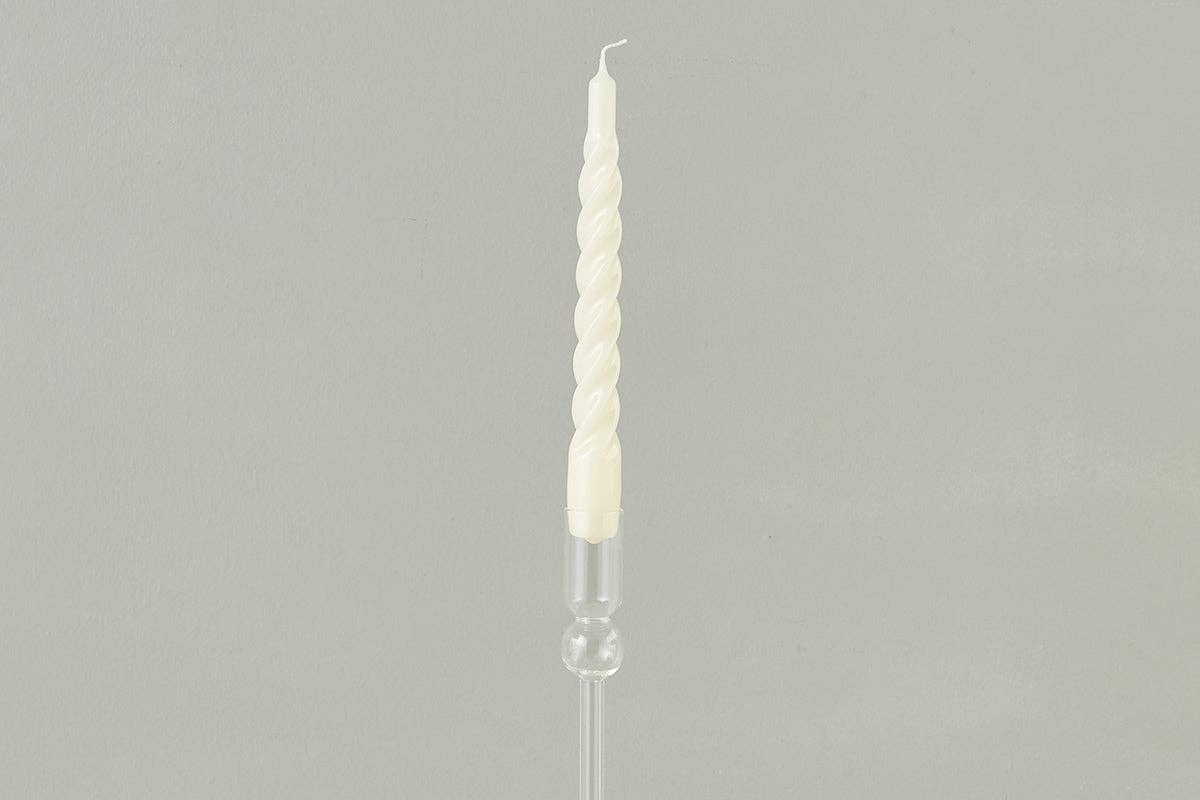 Lacquered Twisted Taper Candles, Cream, Boxed, Set of 6