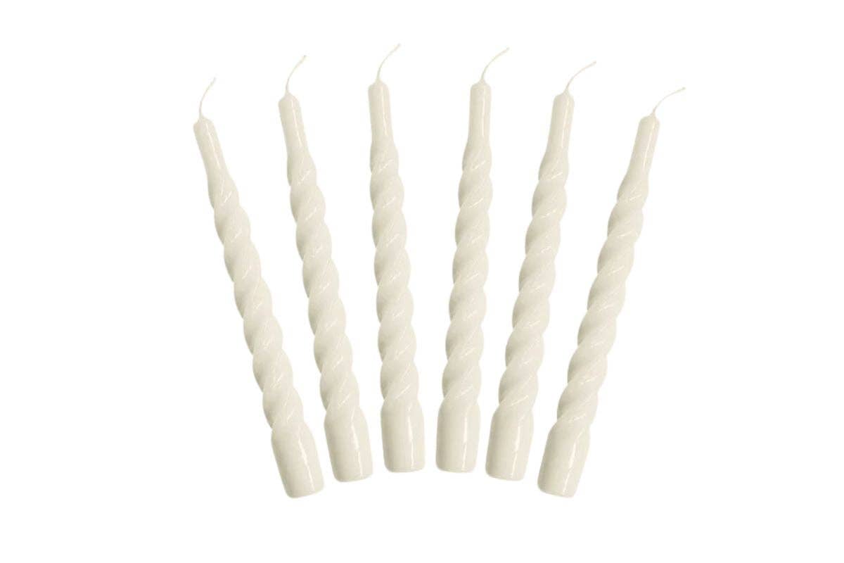 Lacquered Twisted Taper Candles, Cream, Boxed, Set of 6