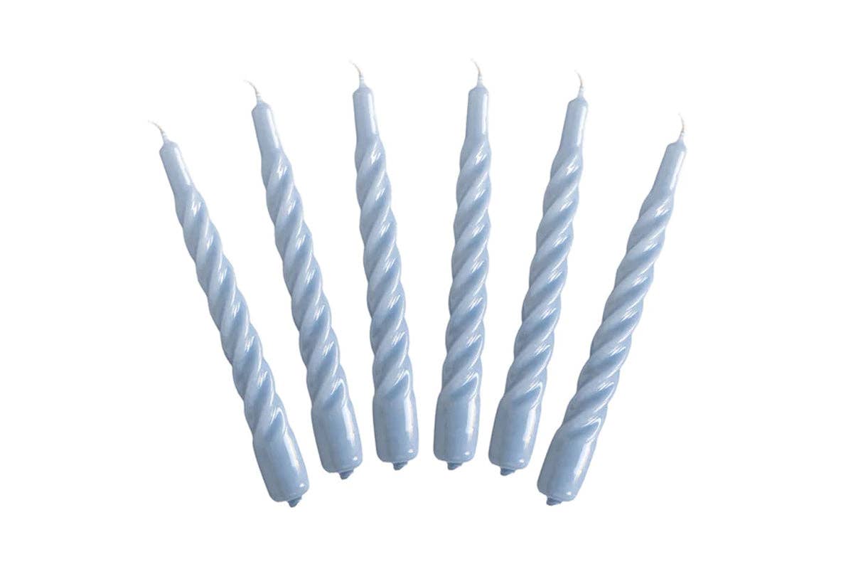 Lacquered Twisted Taper Candles, Denim Blue,Boxed, Set of 6