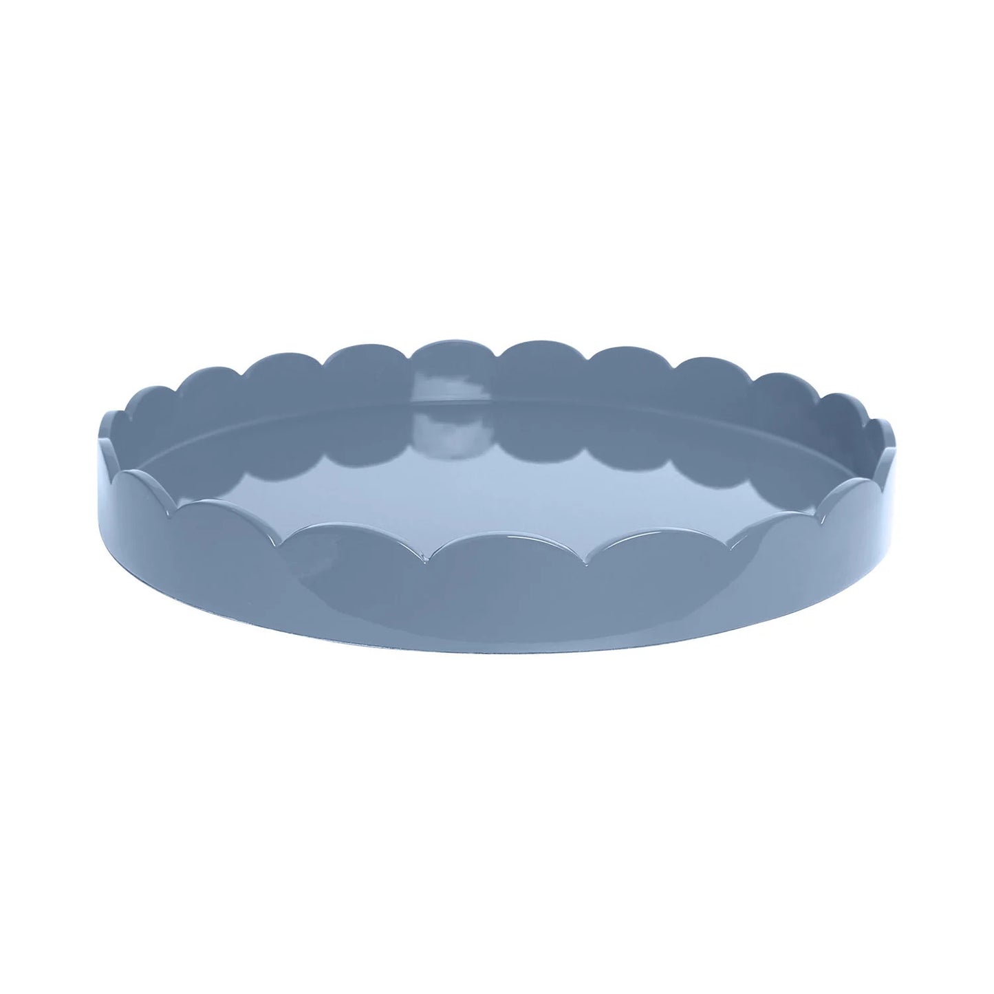 Round Blue Lacquered Scallop Ottoman Tray