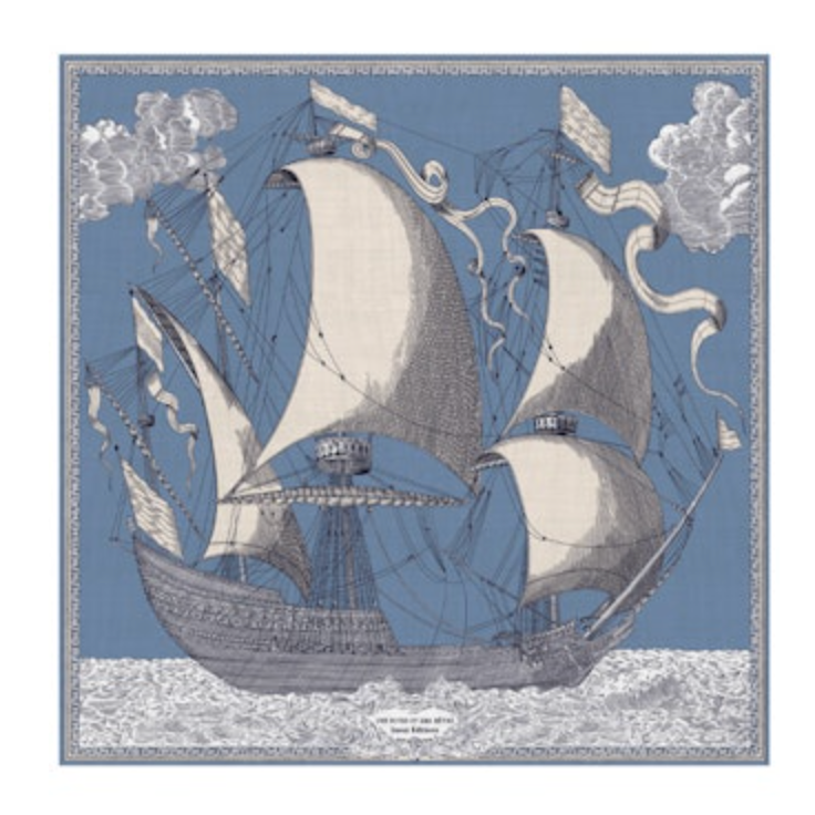 De Rives Blue Square 130cm Scarf