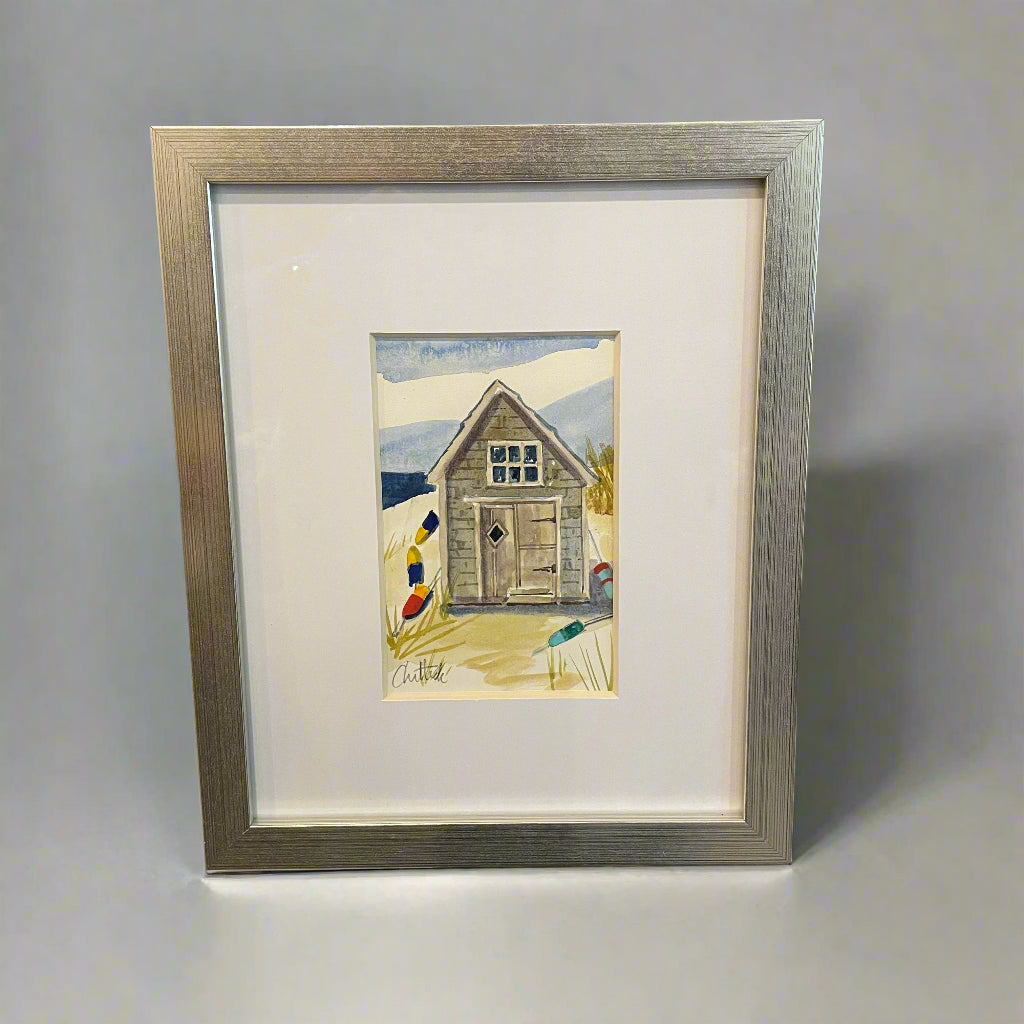 #6: Dune Shack 2, Original Watercolor, 8x10 Gold Frame by JoAnne Chittick