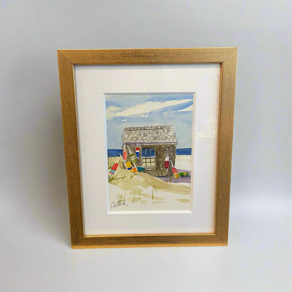 #5: Dune Shack, Original Watercolor, 8x10 Gold Frame by JoAnne Chittick