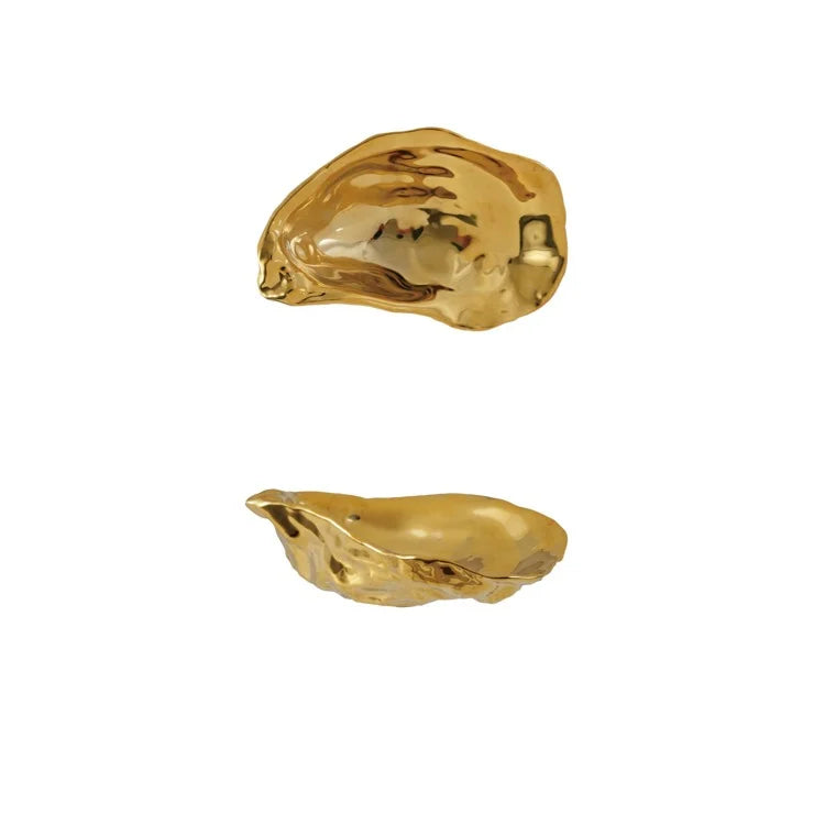 Gold Ceramic Oyster Shell Shaped Dish