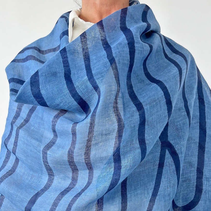 Loopy Peri/Blue Linen Scarf
