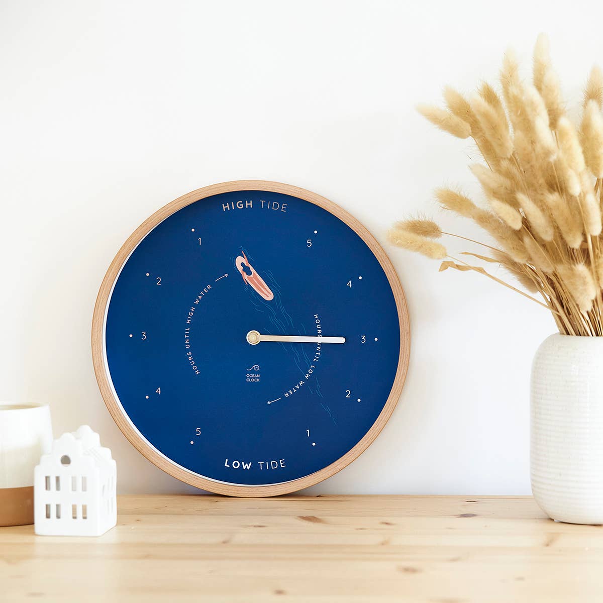 Blue surf wooden tide clock
