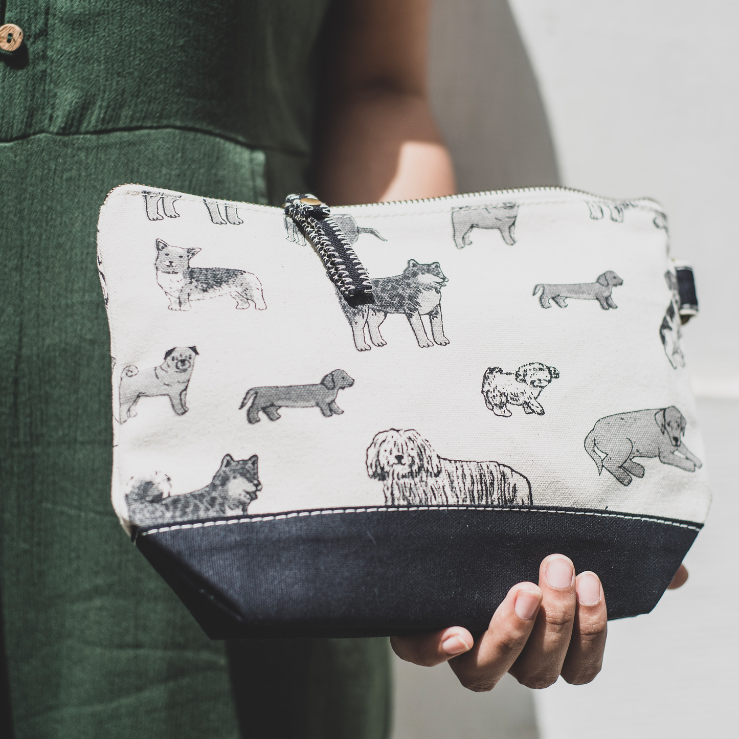 Dog Print Canvas Zippered Pouch