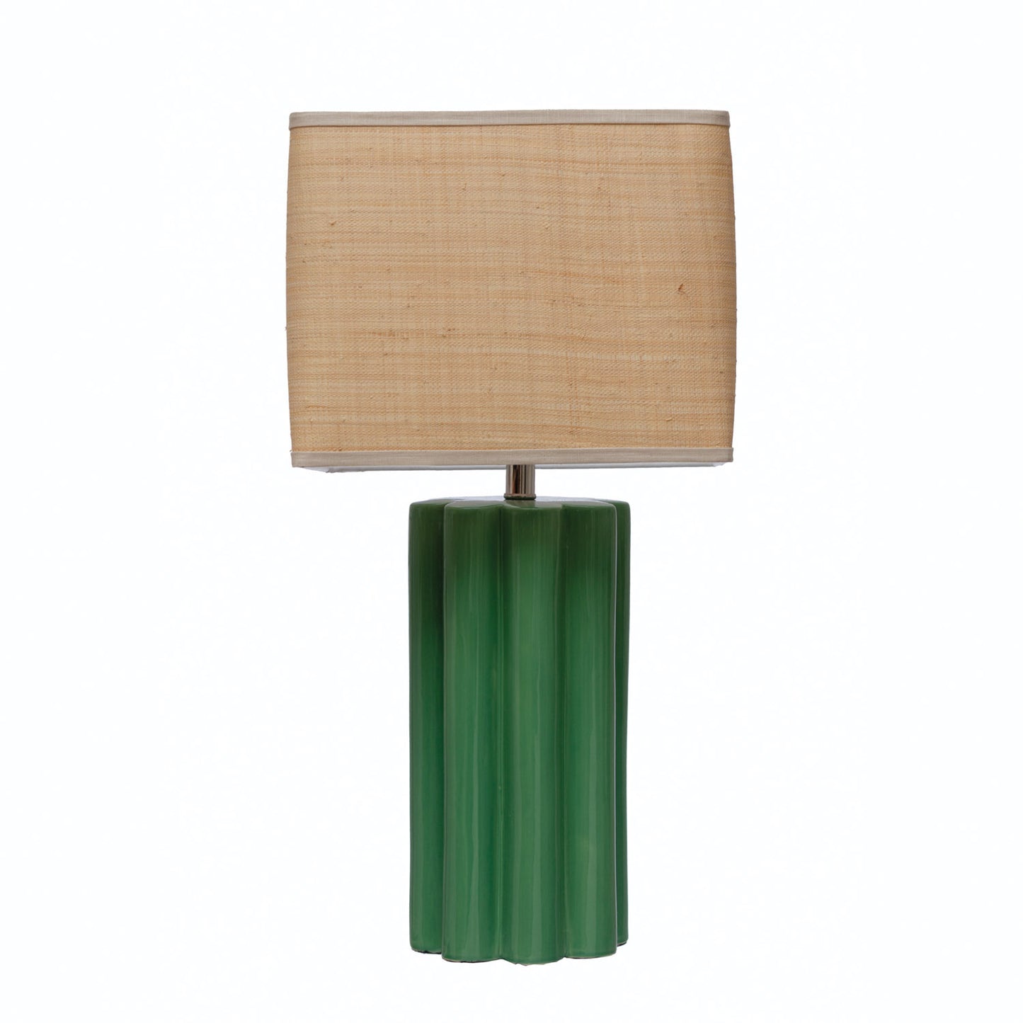 Stoneware Fluted Table Lamp with Raffia Shade