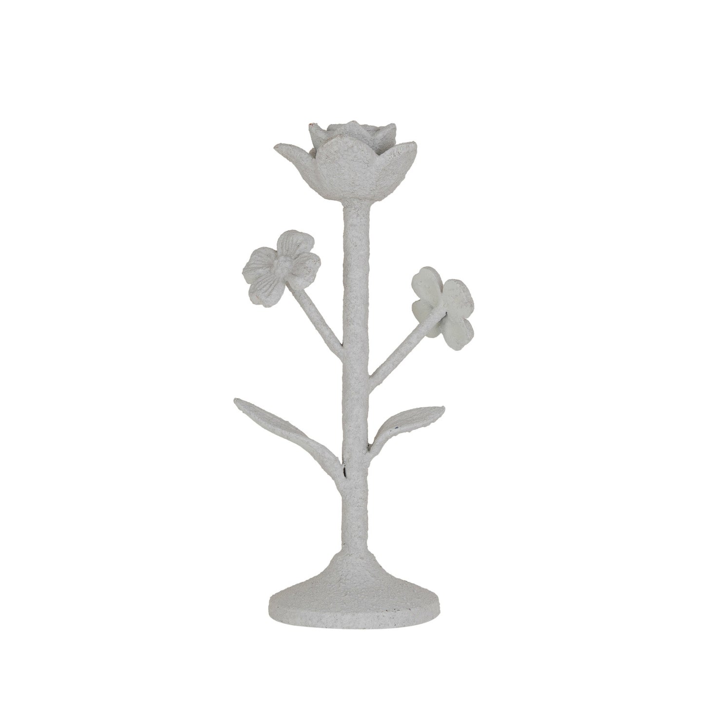Coarse Cast Iron Flower Taper Holder w/ Flowers
