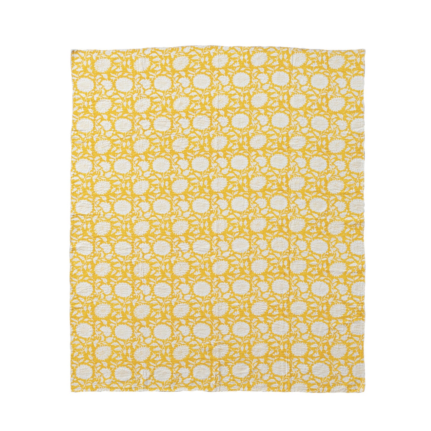 Cotton & Linen Voile Block Printed Throw w/ Pattern & Kantha Stitch