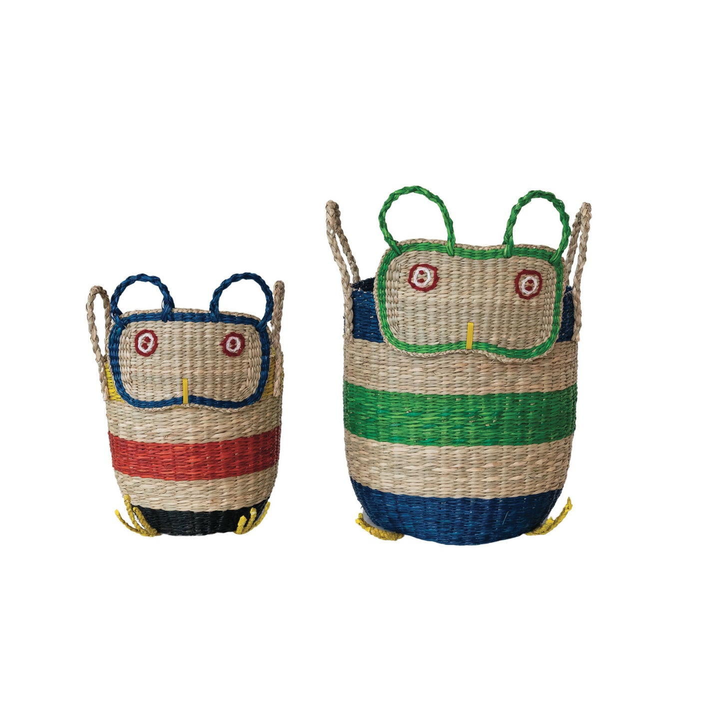Hand-Woven Seagrass Owl Baskets w/ Handles, Set of 2