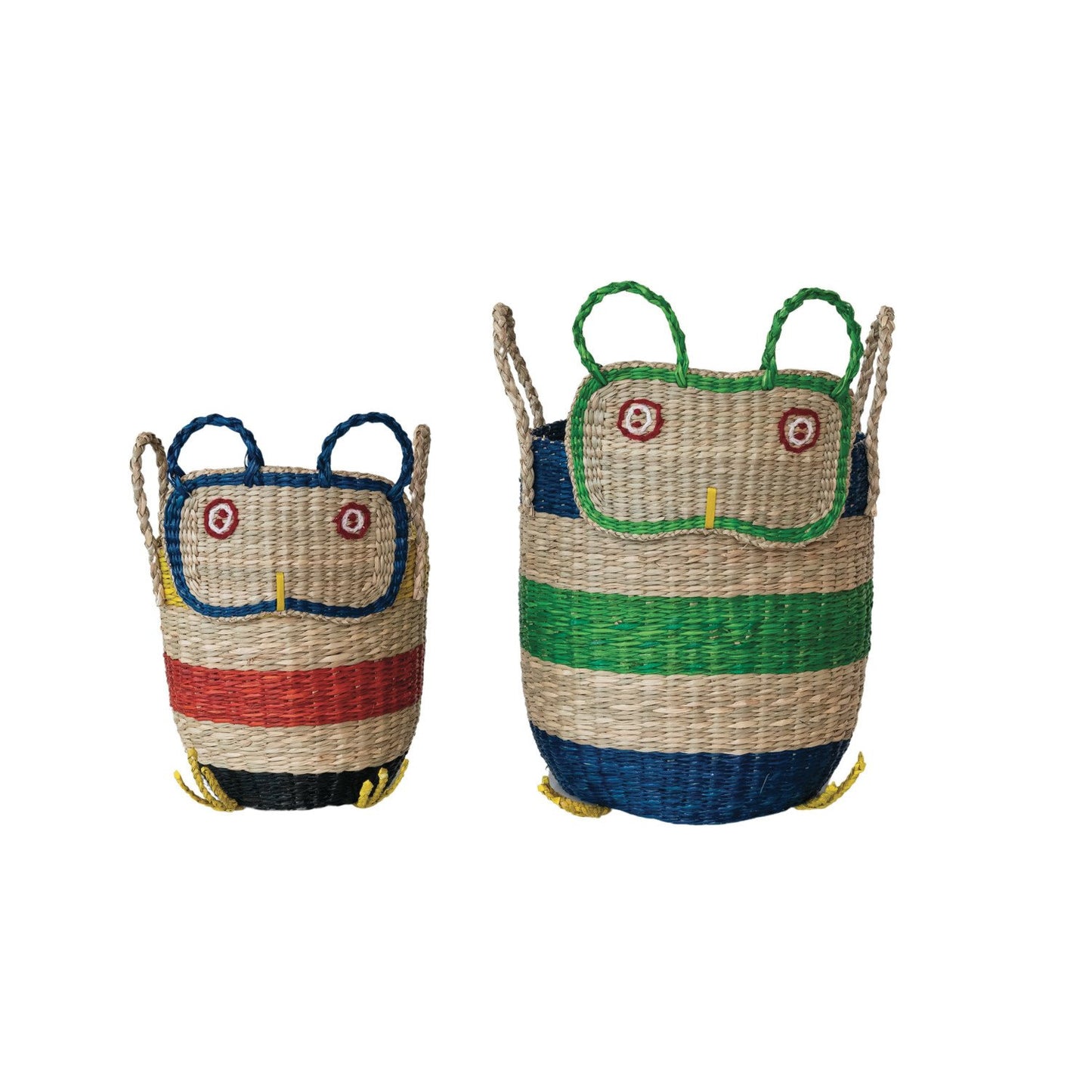 Hand-Woven Seagrass Owl Baskets w/ Handles, Set of 2
