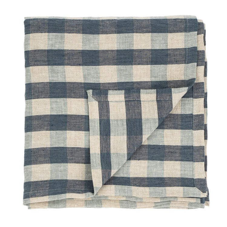 Linen Gingham Tablecloth Blue (60x104)