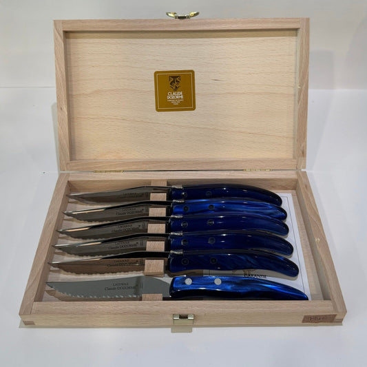 Blue Claude Dozorme Berlingot Knives, Set of 6
