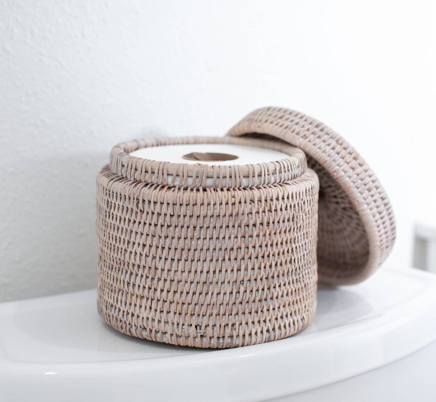 Rattan Round Single Tissue Roll Box