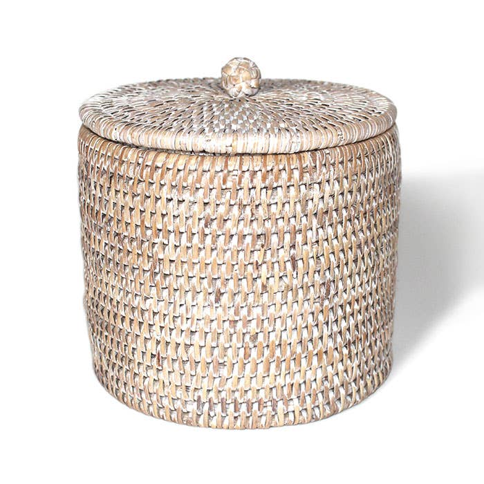 Toilet Paper Holder (Single Roll) with Lid  - White Wash 6.25" x 5.75"H