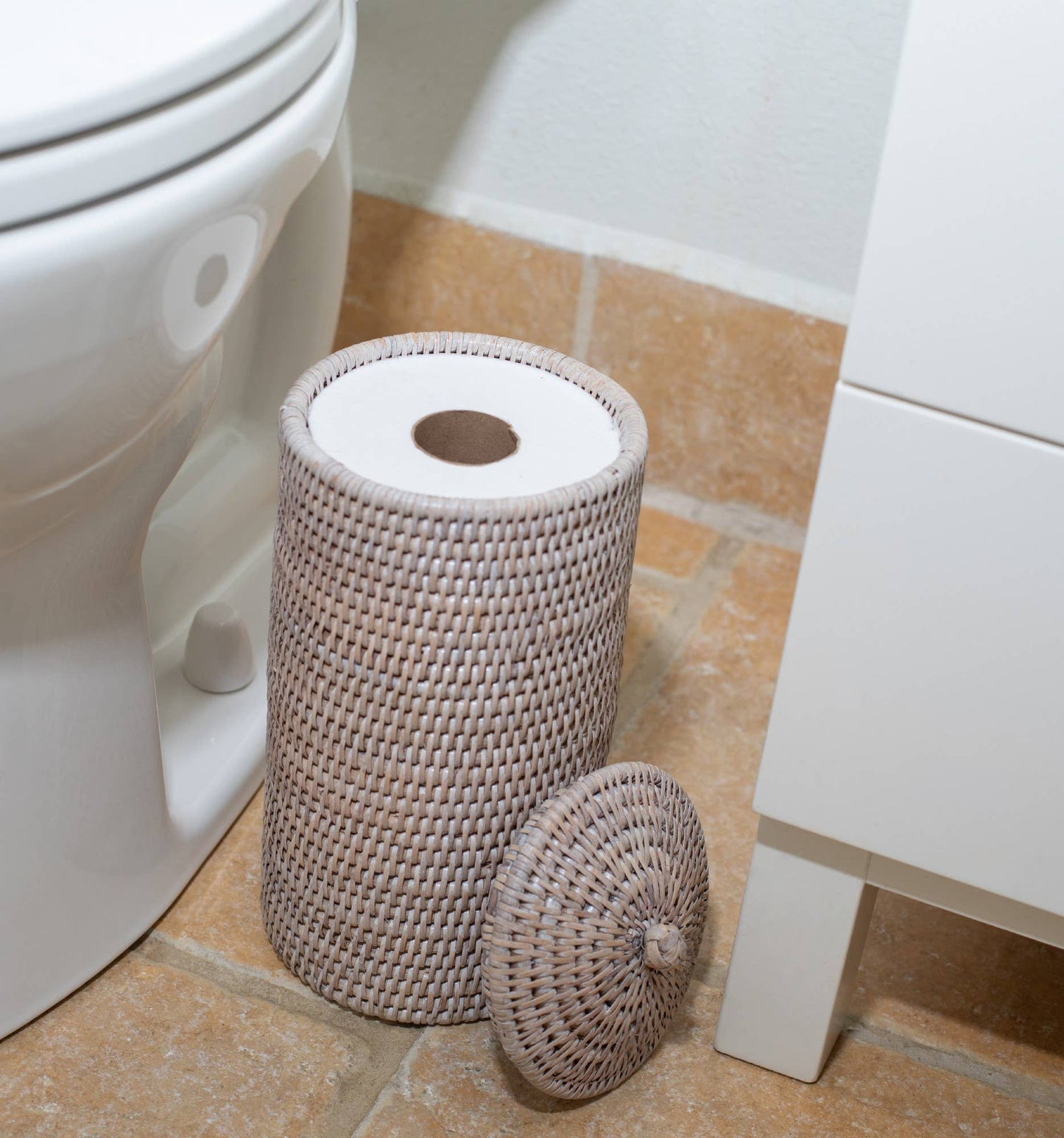 Rattan Double Toilet Roll Holder – Bathroom Organizer