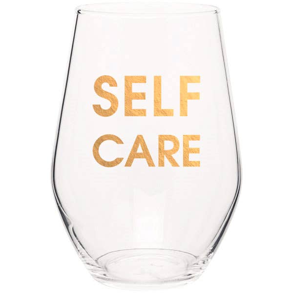 Self Care Wine Glass - Gold Foil Stemless Wine Glass