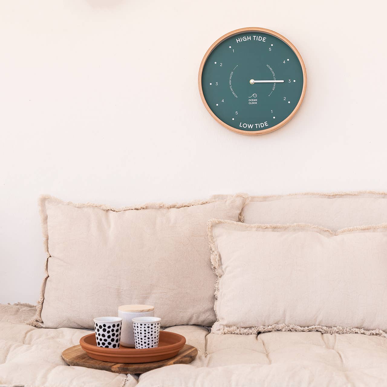 Peacock teal wooden tide clock