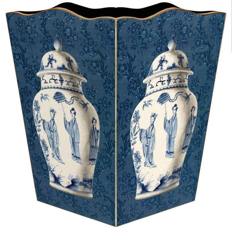 Ginger Jar on Blue Wastepaper Basket
