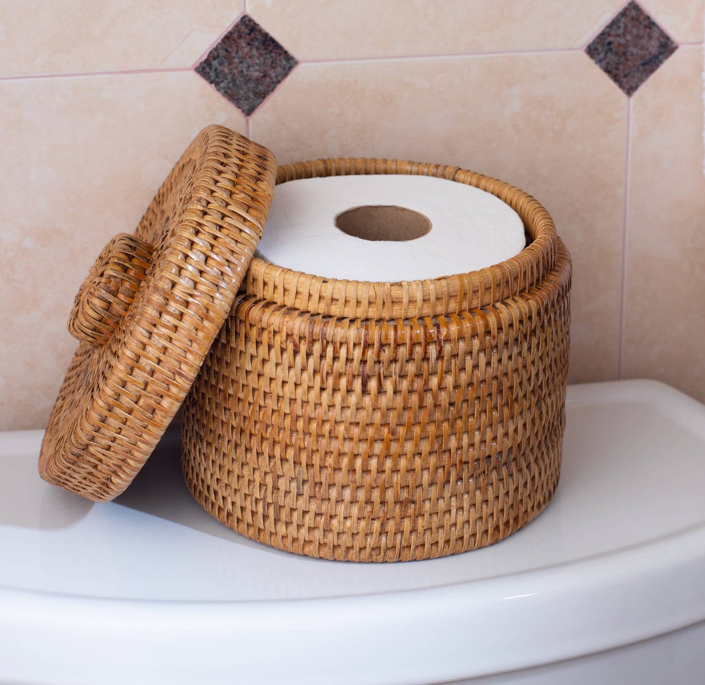 Rattan Round Single Tissue Roll Box