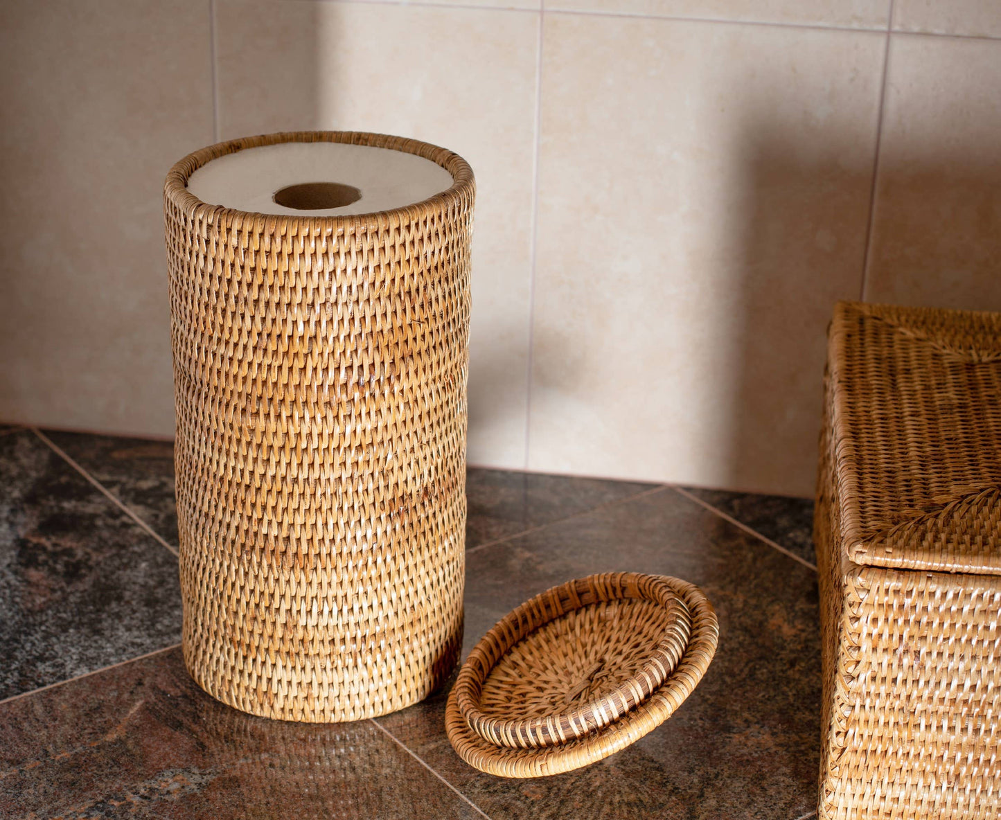 Rattan Double Toilet Roll Holder – Bathroom Organizer