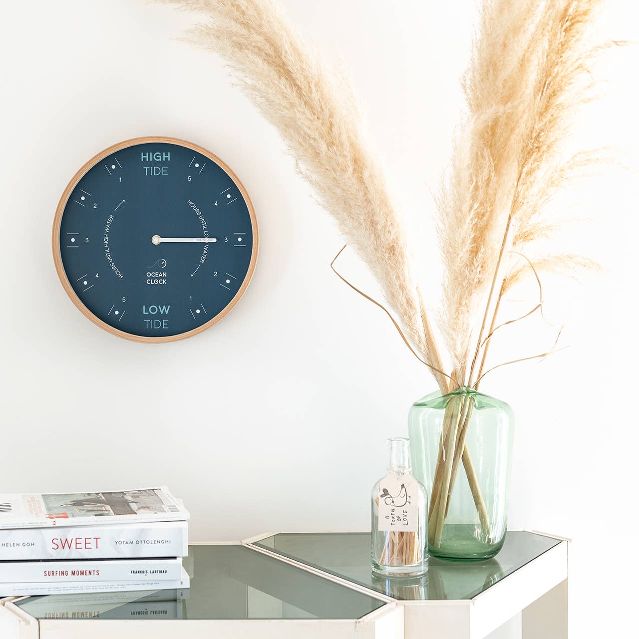 Dark blue wooden tide clock