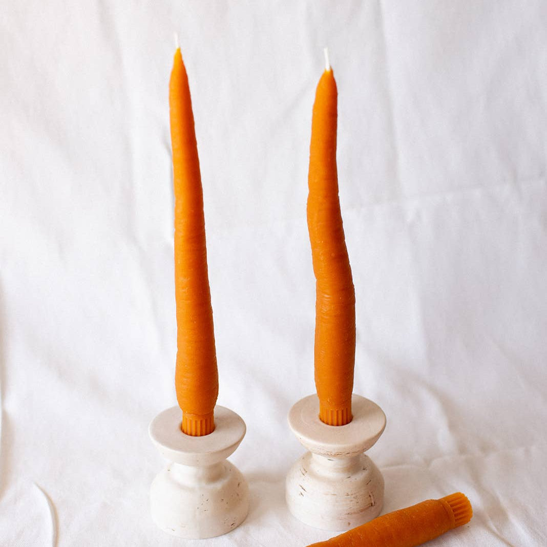 Beeswax Carrot Taper Candle Pair, Set of 2