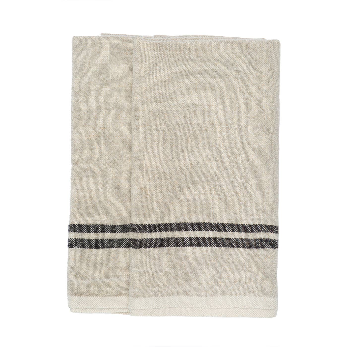 Vintage Linen Natural/Black Towels 20x30 - Set of 2