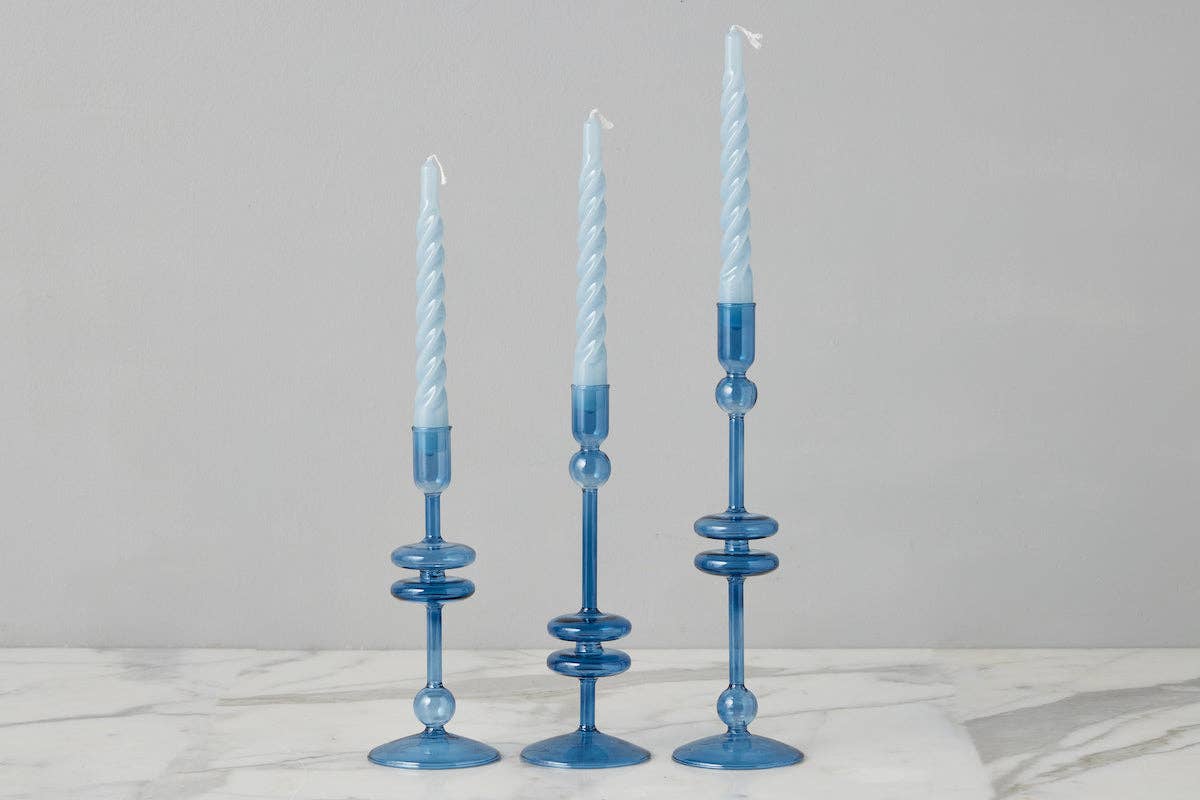 Lacquered Twisted Taper Candles, Denim Blue,Boxed, Set of 6