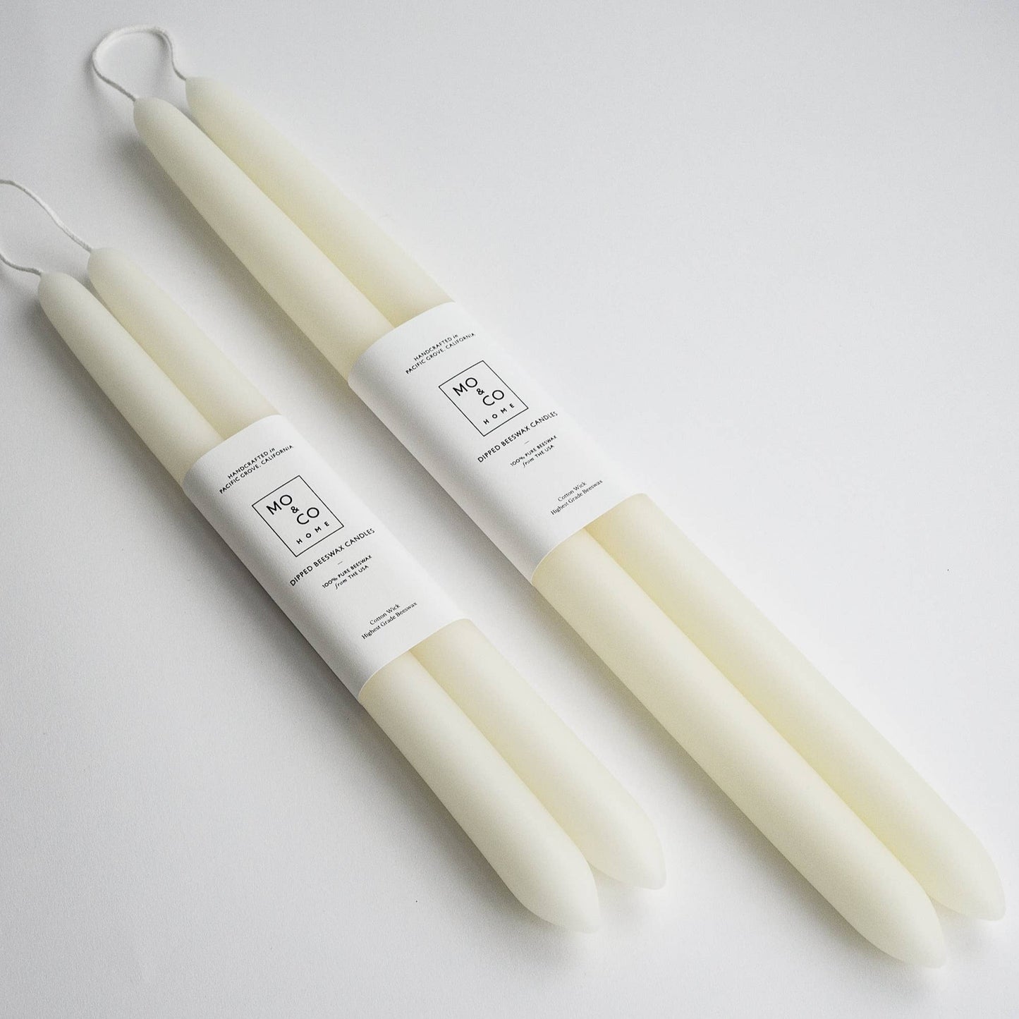 Natural White Dipped Beeswax Taper Candles, Set of 2