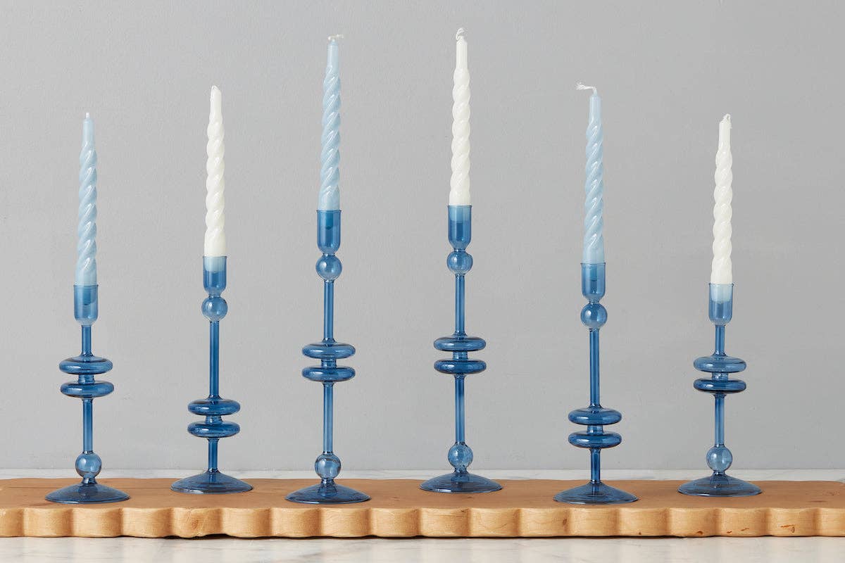 Lacquered Twisted Taper Candles, Denim Blue,Boxed, Set of 6