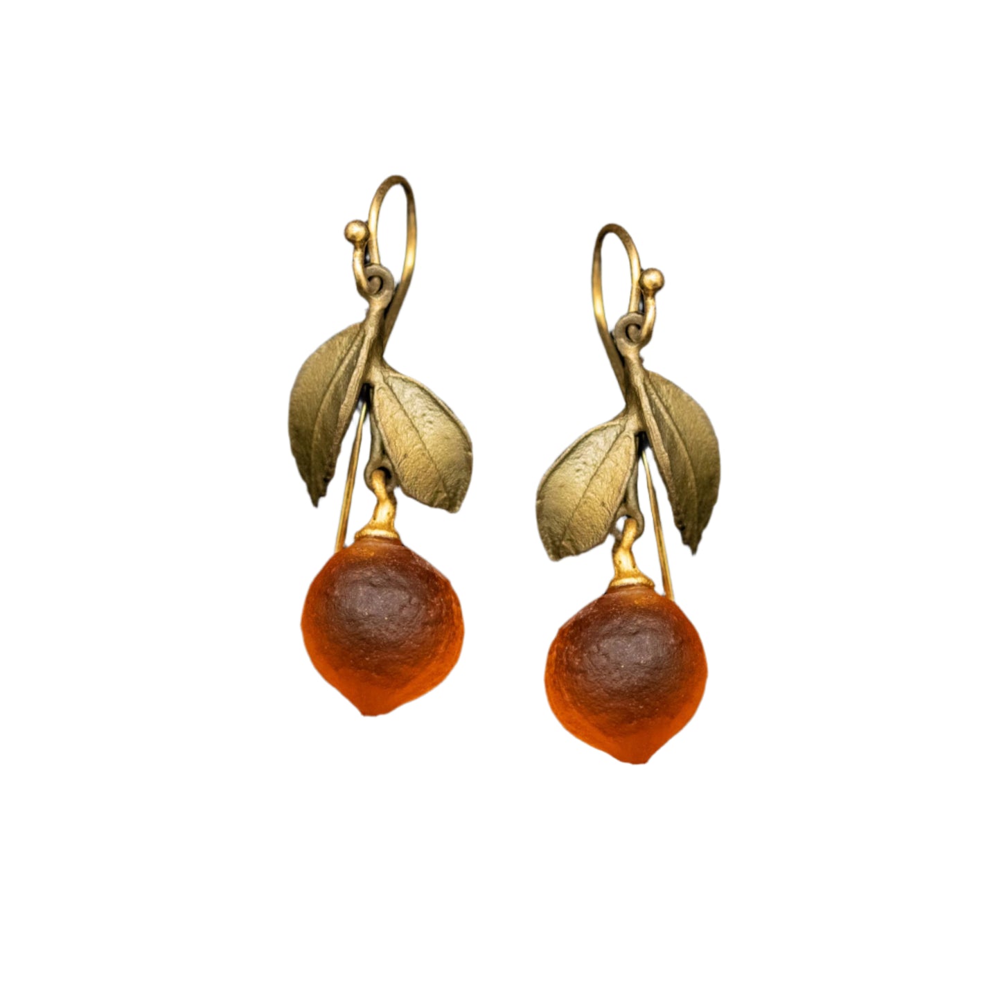 Orange Blossom Leaf Drop Dangle Wire Earrings