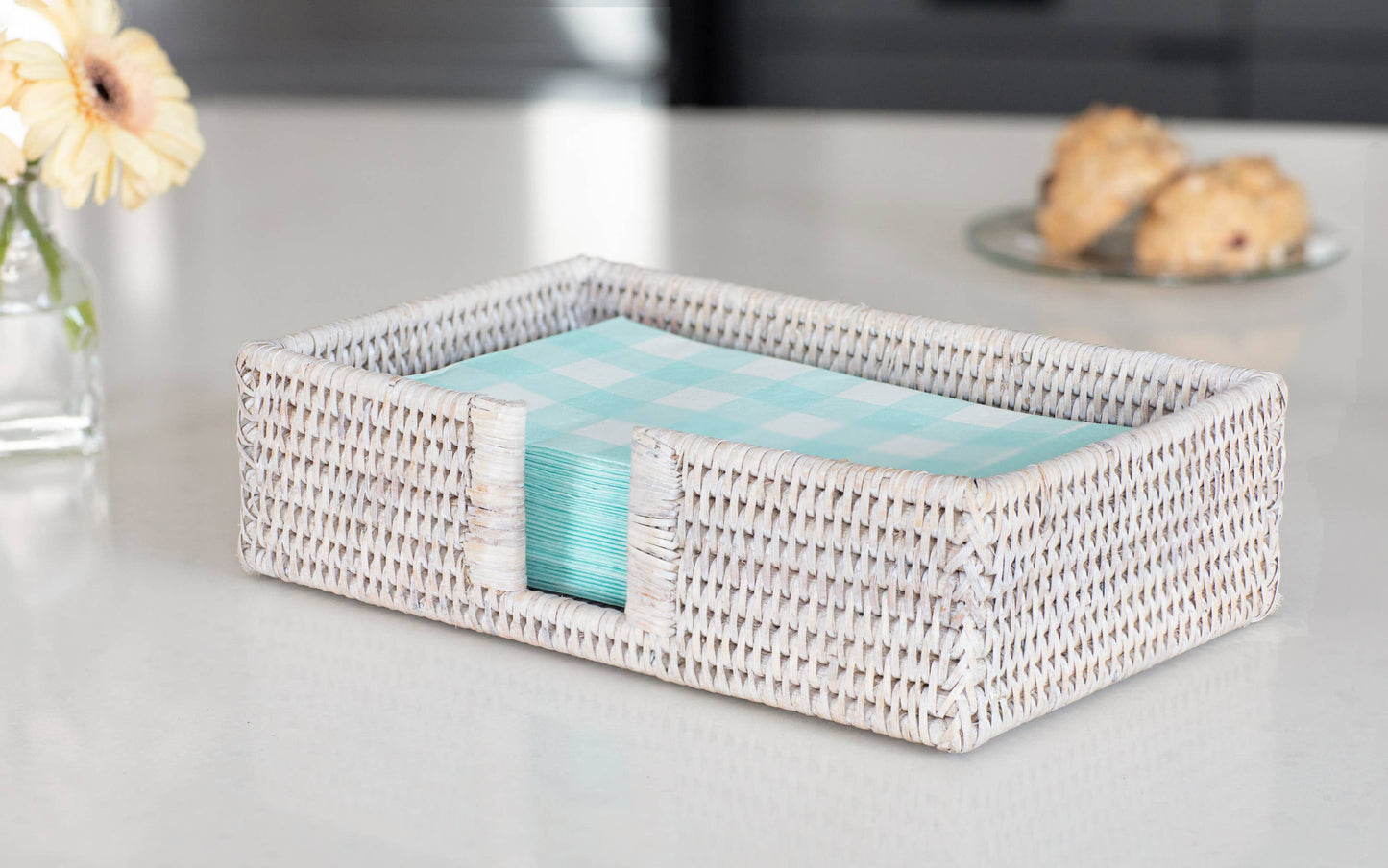 Rattan Guest Towel Holder with Cutout – Napkin Tray