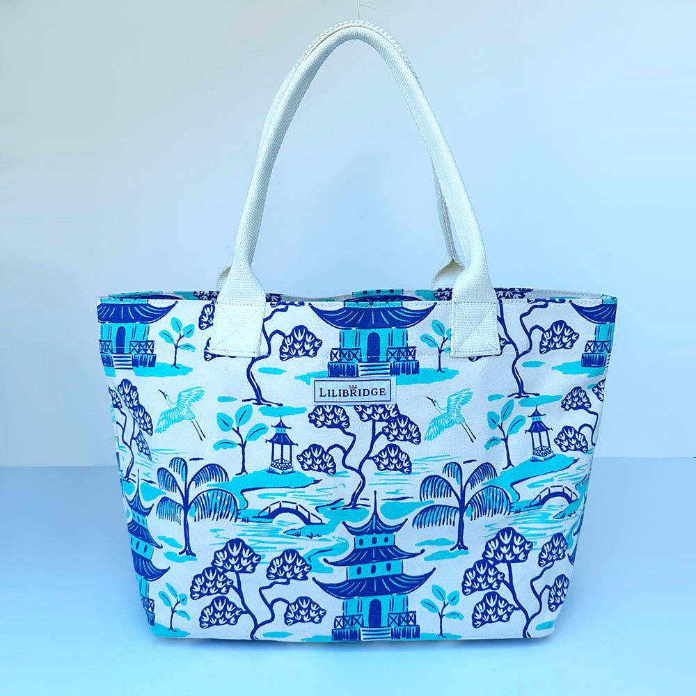 The Live & Love Tote, Blue Pagoda