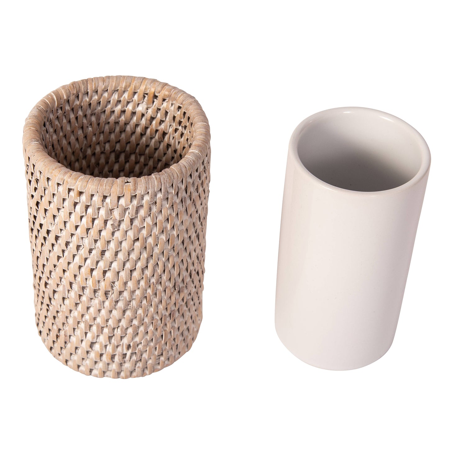 Round Rattan Tumbler with Ceramic Insert
