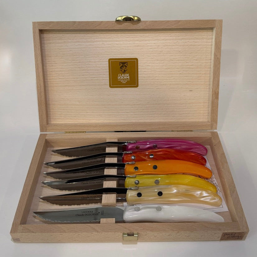 Pink/Orange Claude Dozorme Berlingot Knives, Set of 6