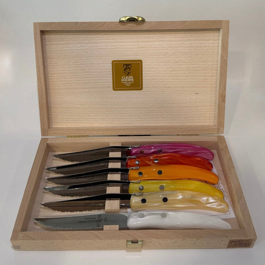 Pink/Orange Claude Dozorme Berlingot Knives, Set of 6