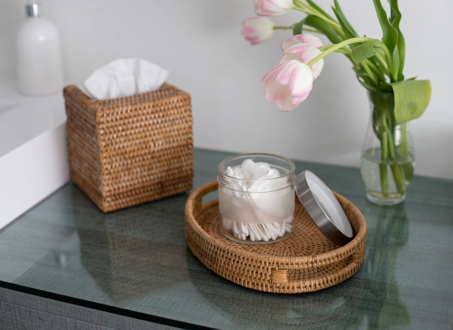 Rattan Column Tissue Box Cover – Bathroom Accessory