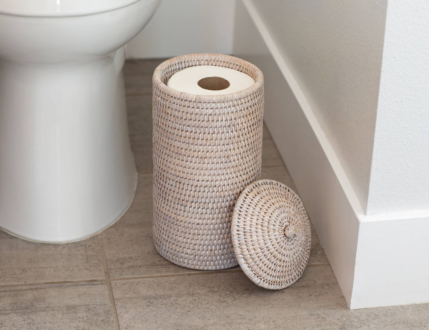 Rattan Double Toilet Roll Holder – Bathroom Organizer
