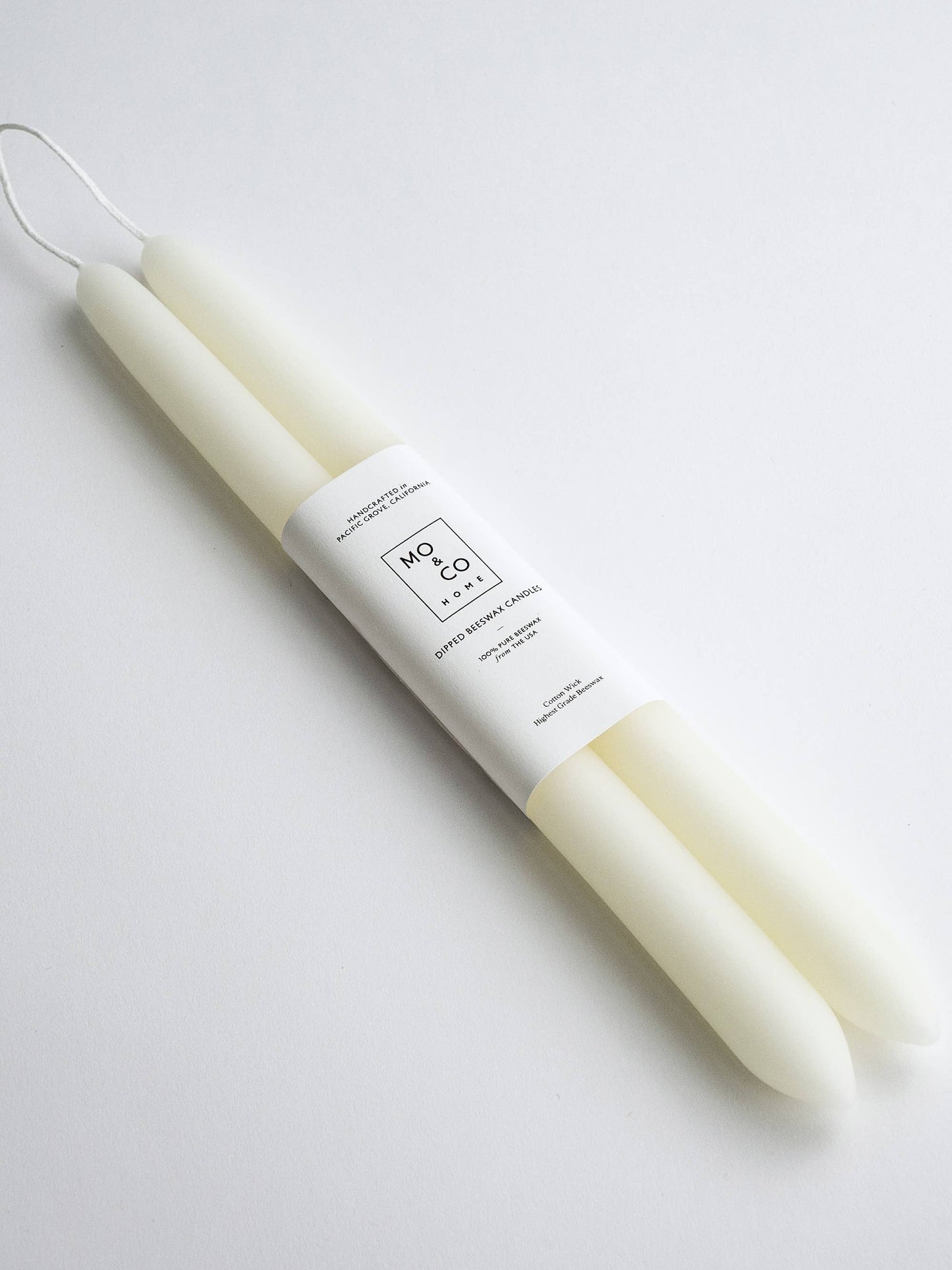 Natural White Dipped Beeswax Taper Candles, Set of 2