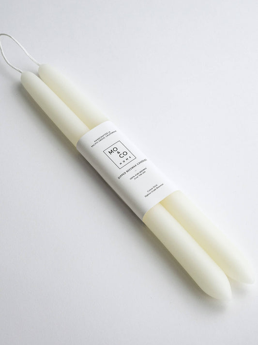 Natural White Dipped Beeswax Taper Candles, Set of 2