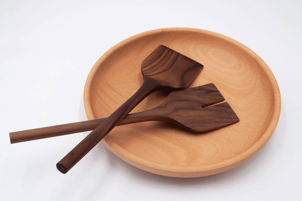 13” Walnut Wooden Salad Server / Spatula Set