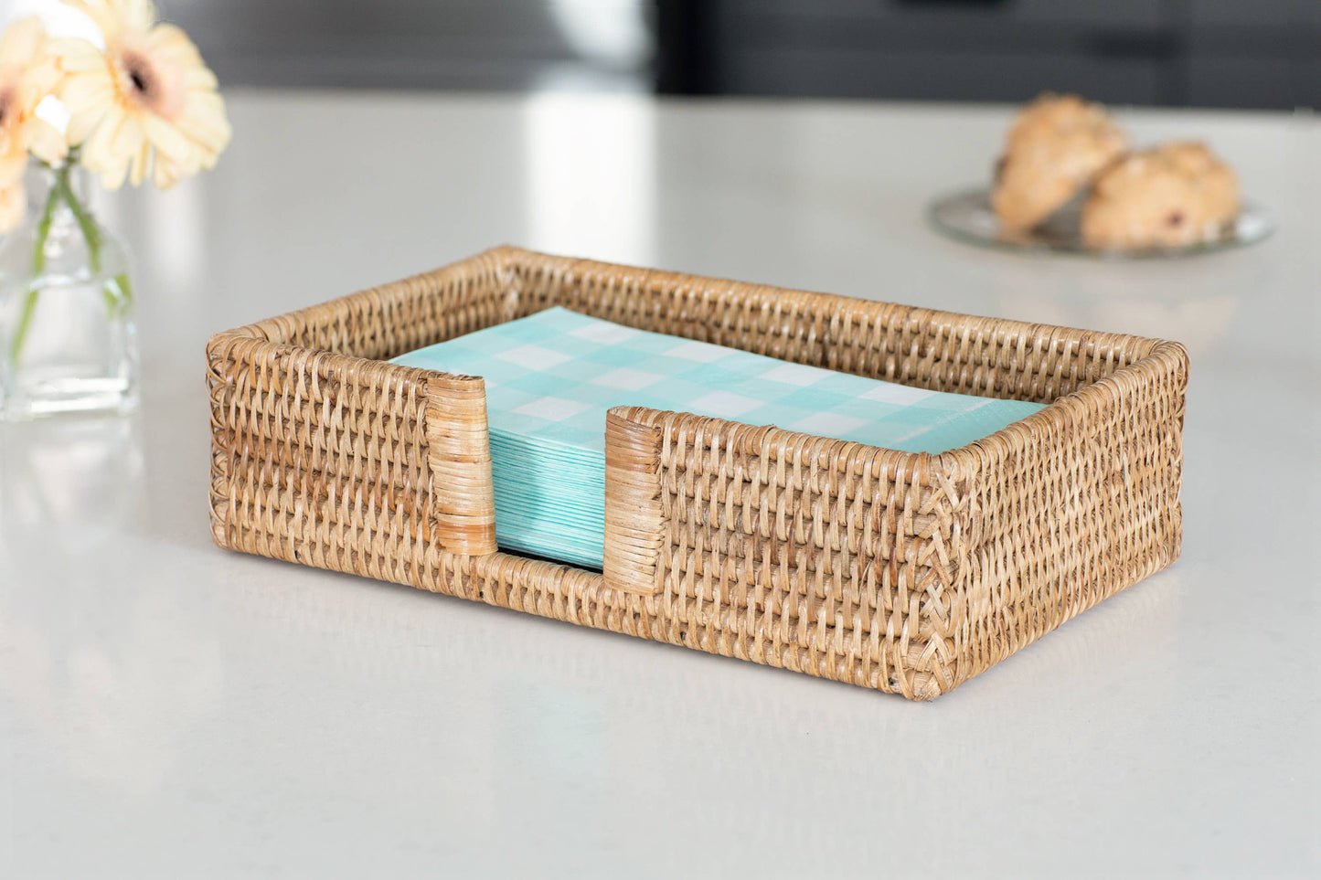 Rattan Guest Towel Holder with Cutout – Napkin Tray