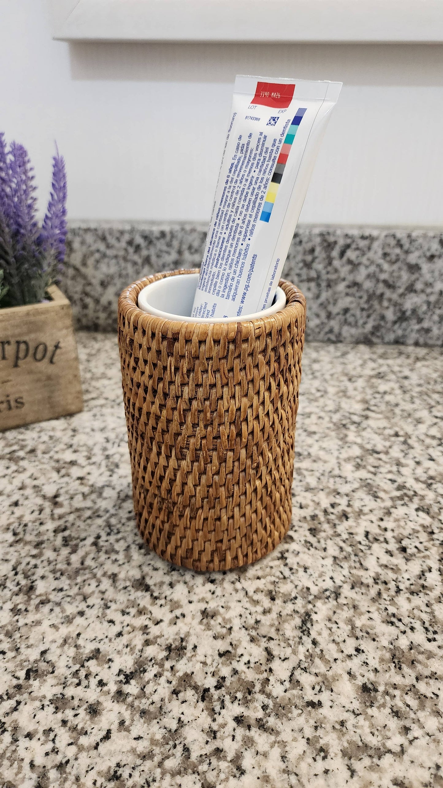 Round Rattan Tumbler with Ceramic Insert