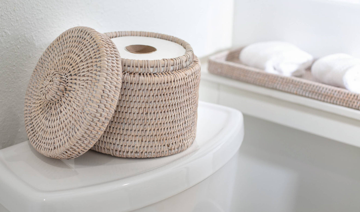 Rattan Round Single Tissue Roll Box