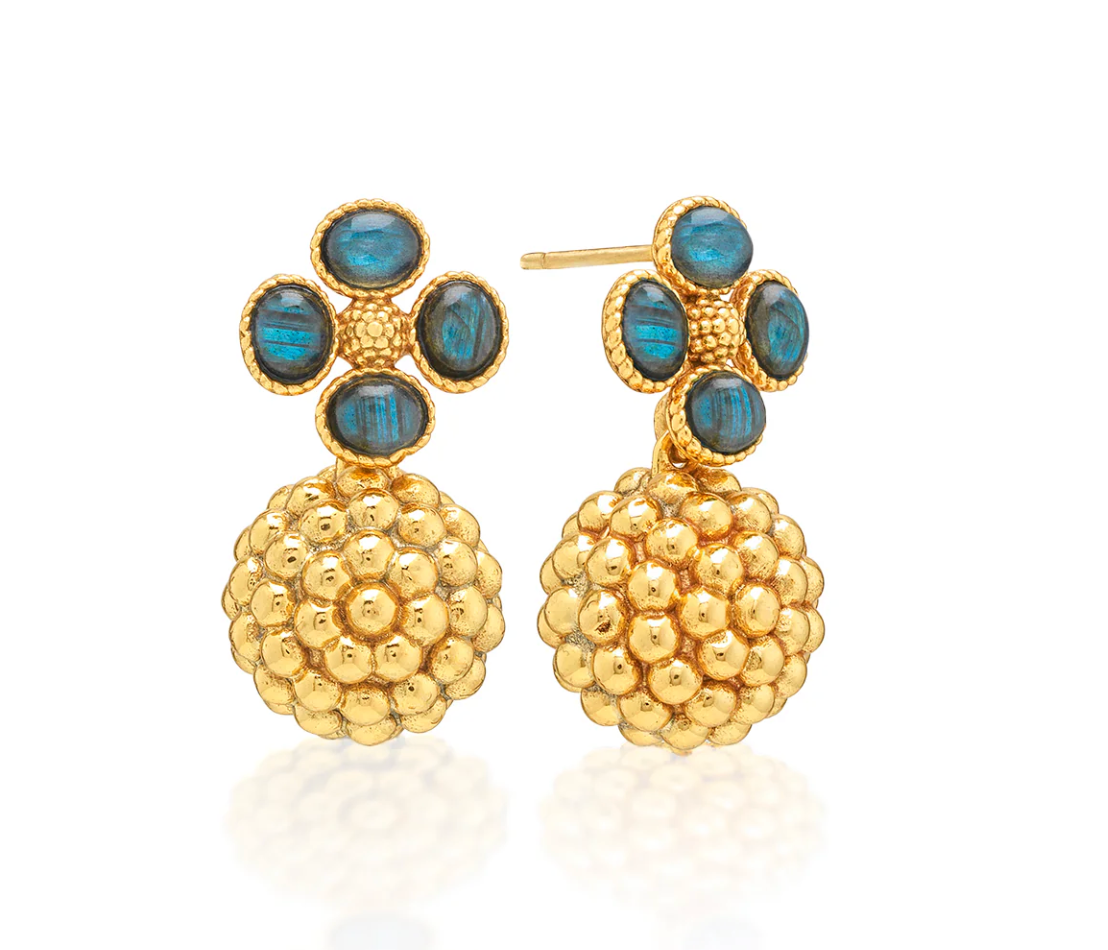 Berry Clover Drop Earrings - Blue Labradorite