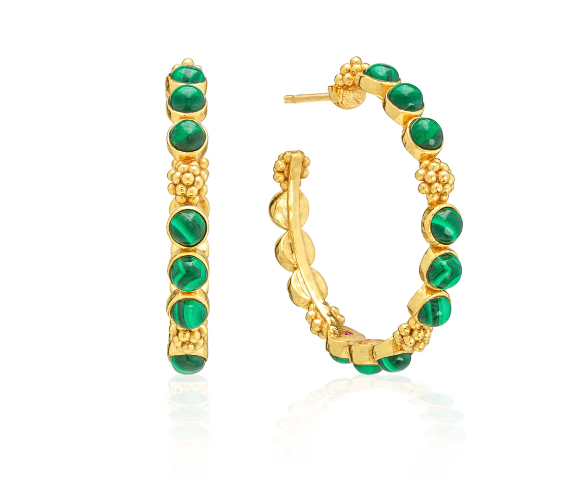 Berry Gem Medium Hoop Earrings - Malachite