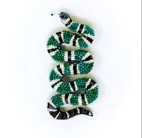 Green Banded Snake Brooch Pin