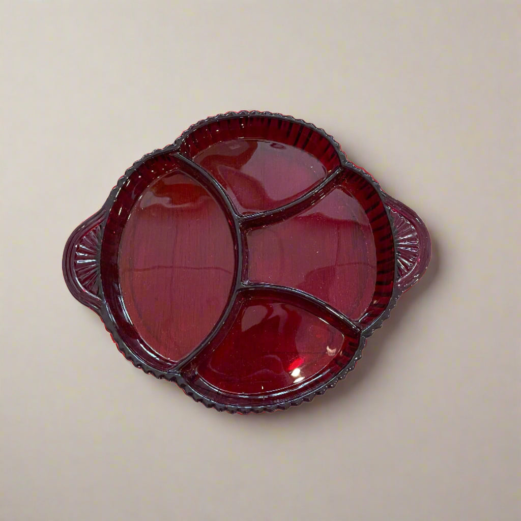 Ruby Red Glass Divided Relish Tray